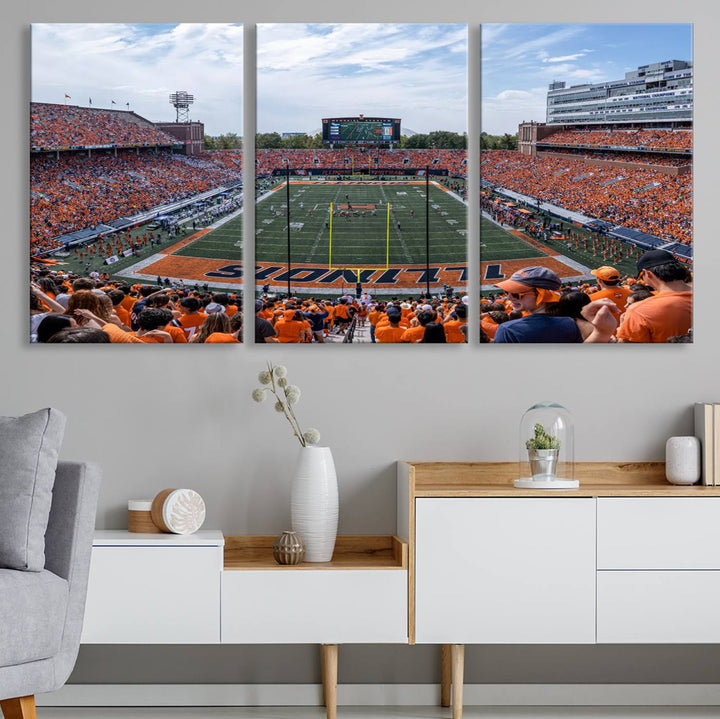 University of Illinois Fighting Illini Football Team Print - Champaign Illinois Memorial Stadium Wall Art Canvas Print