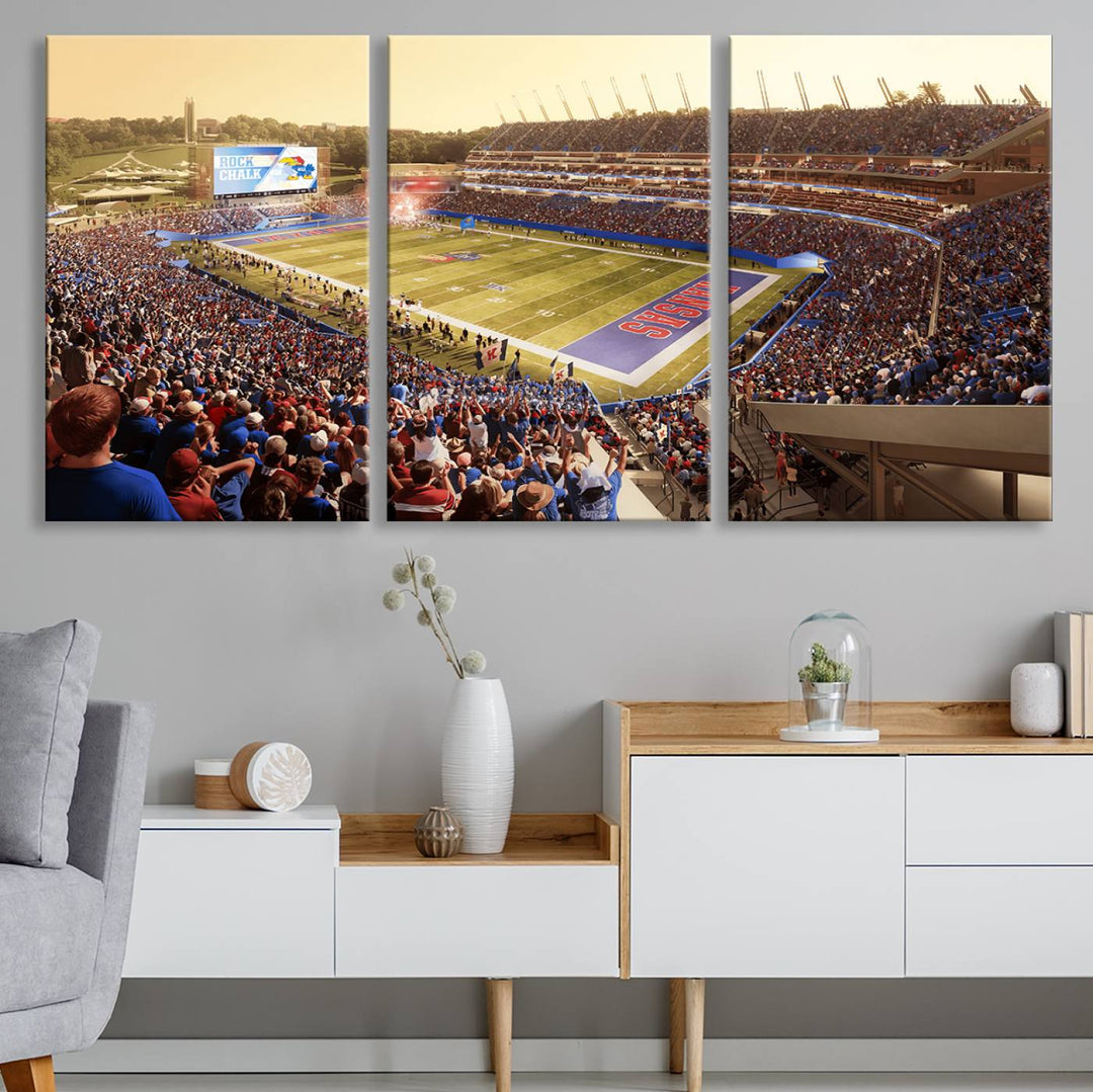 University of Kansas Jayhawks Football Team Print - Lawrence Kansas Memorial Stadium Wall Art Canvas Print