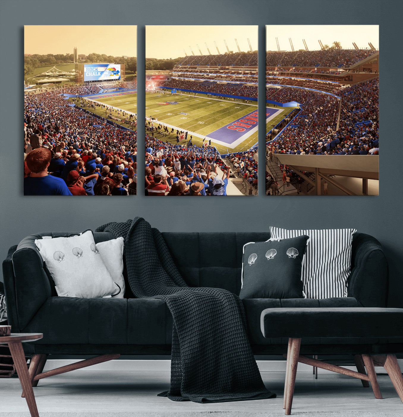 MGV-CV-60X30-3P - University of Kansas Jayhawks Football Team Print - Lawrence Kansas Memorial Stadium Wall Art Canvas