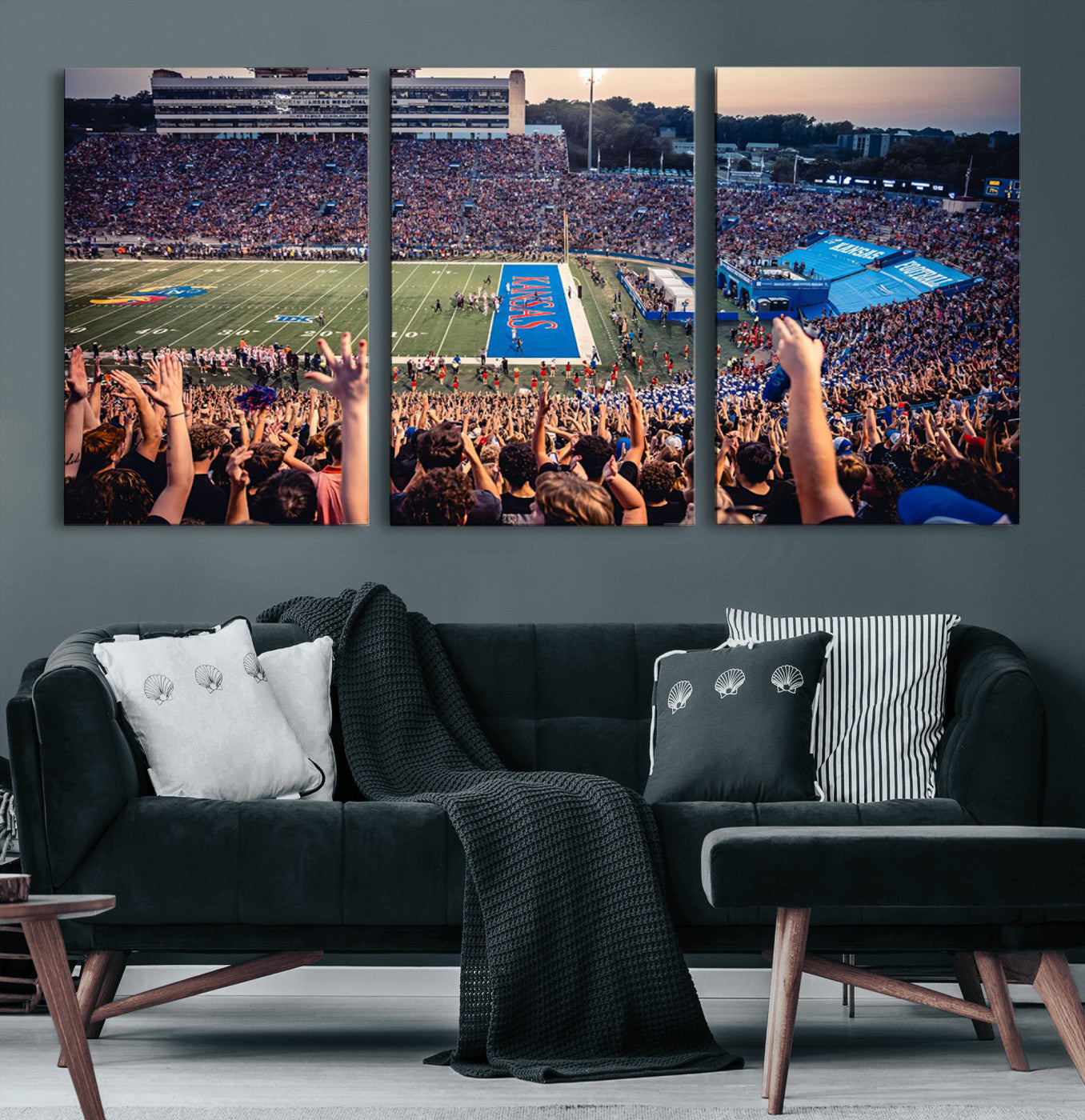 40169-MGV-CV-60X30-3P-University of Kansas Jayhawks Football Team Art Print - Lawrence Kansas Memorial Stadium Wall Art