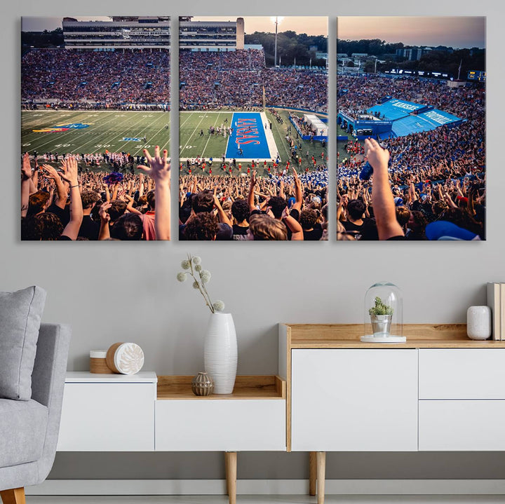 University of Kansas Jayhawks Football Team Print - Lawrence Kansas Memorial Stadium Wall Art Canvas Print