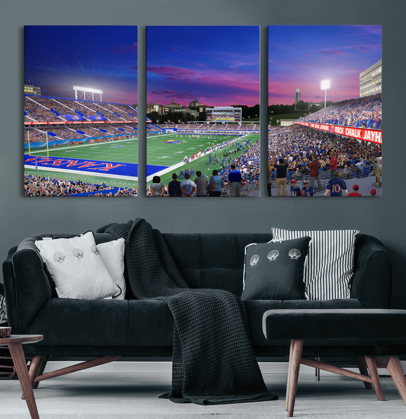 15407-MGV-CV-60X30-3P-University of Kansas Jayhawks Football Team Print Canvas- Lawrence Kansas Memorial Stadium Wall Art