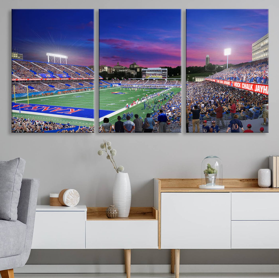 University of Kansas Jayhawks Football Team Print - Lawrence Kansas Memorial Stadium Wall Art Canvas Print