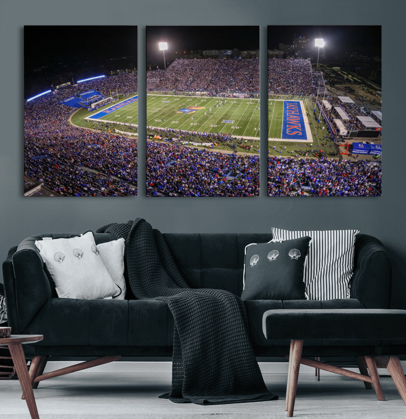 69760-MGV-CV-60X30-3P-University of Kansas Jayhawks Football Team Print - Lawrence Kansas Memorial Stadium Wall Art Canvas