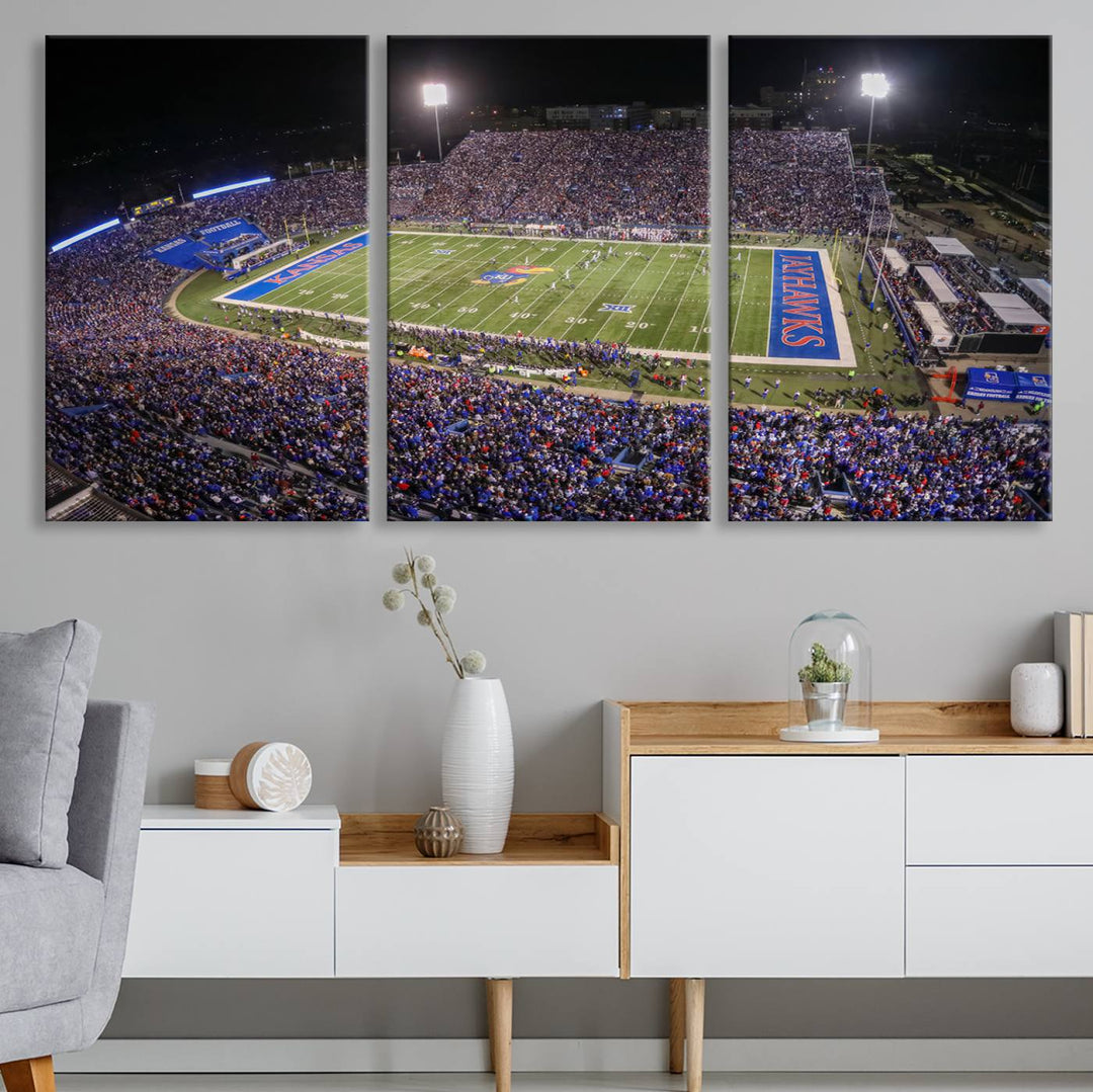 University of Kansas Jayhawks Football Team Print - Lawrence Kansas Memorial Stadium Wall Art Canvas Print