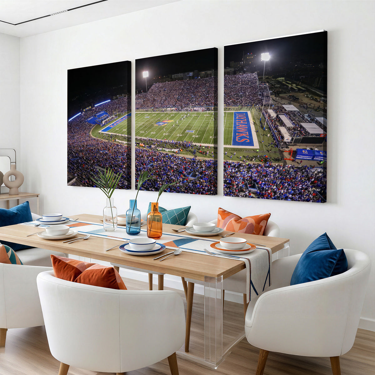 69760-MGV-CV-36X24 - University of Kansas Jayhawks Football Team Print - Lawrence Kansas Memorial Stadium Wall Art Canvas