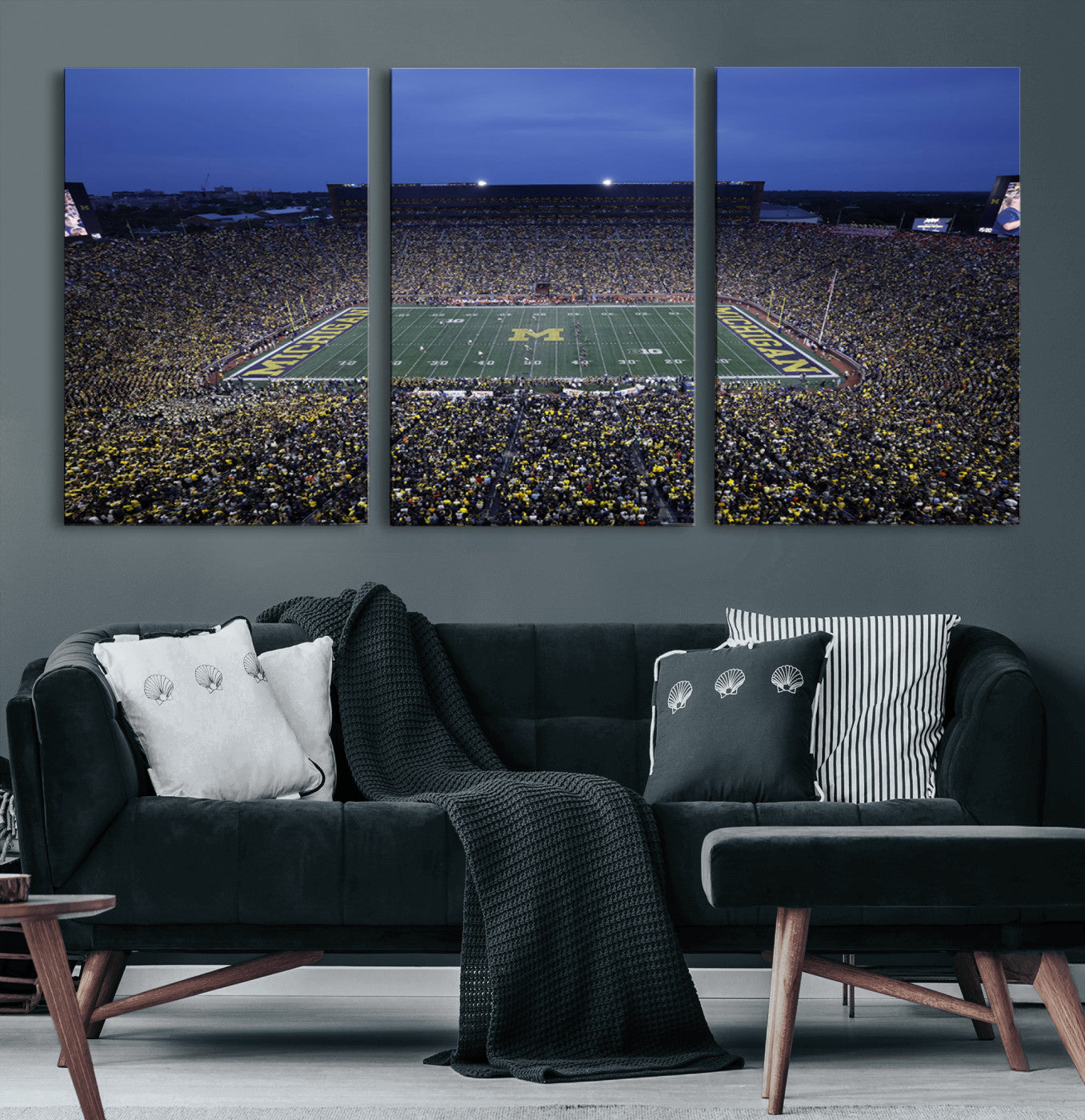 MGV-CV-60X30-3P - University of Michigan Wolverines Football Team Print - Ann Arbor Michigan Stadium Wall Art Canvas