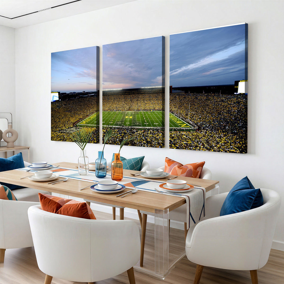82641-MGV-CV-36X24 - Michigan Stadium Wall Art Canvas Print – Framed Football Field Scene with Marching Band Artwork for Home, Office