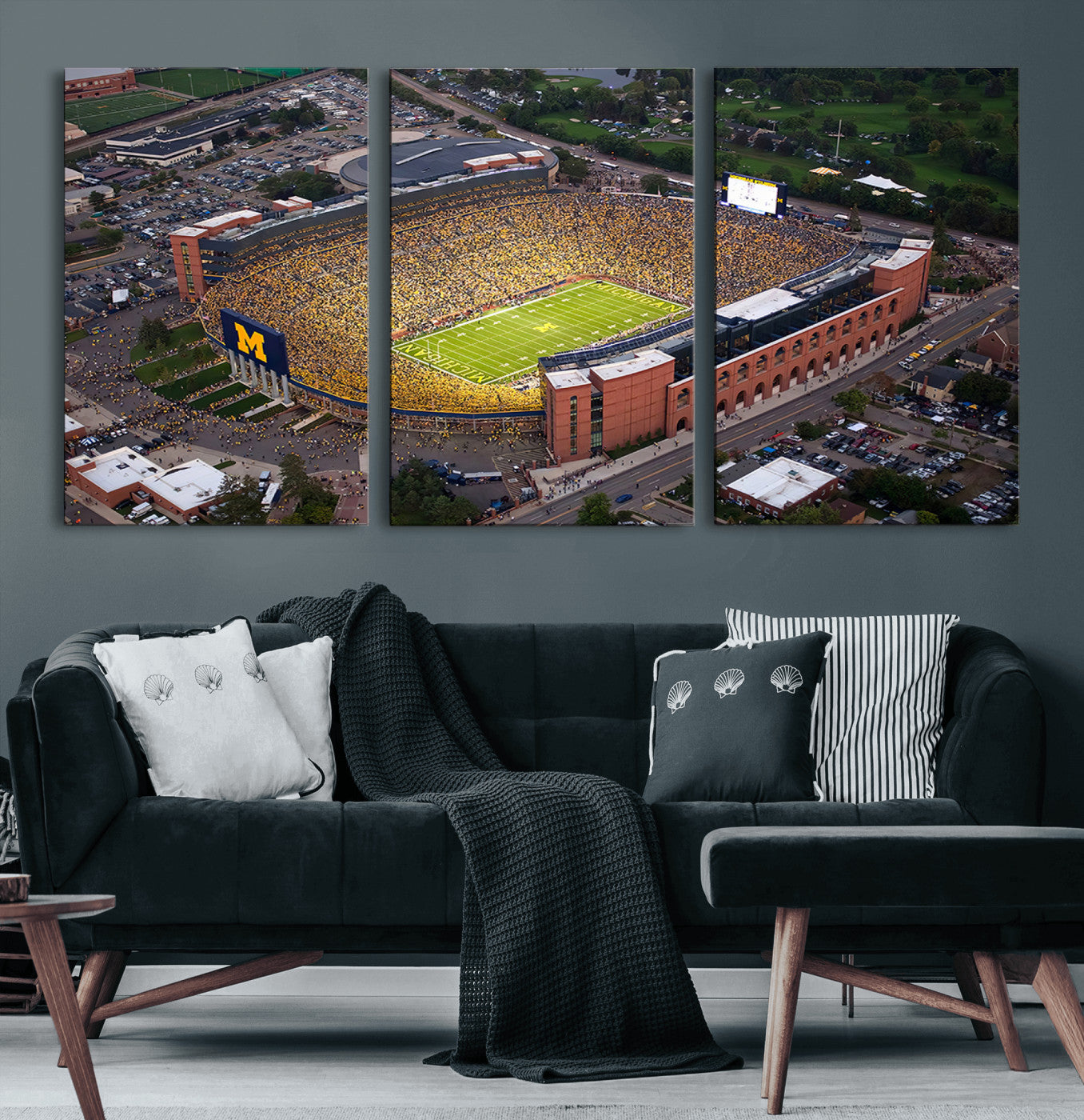 95248-MGV-CV-60X30-3P-University of Michigan Wolverines Football Team Print - Ann Arbor Michigan Stadium Wall Art Canvas