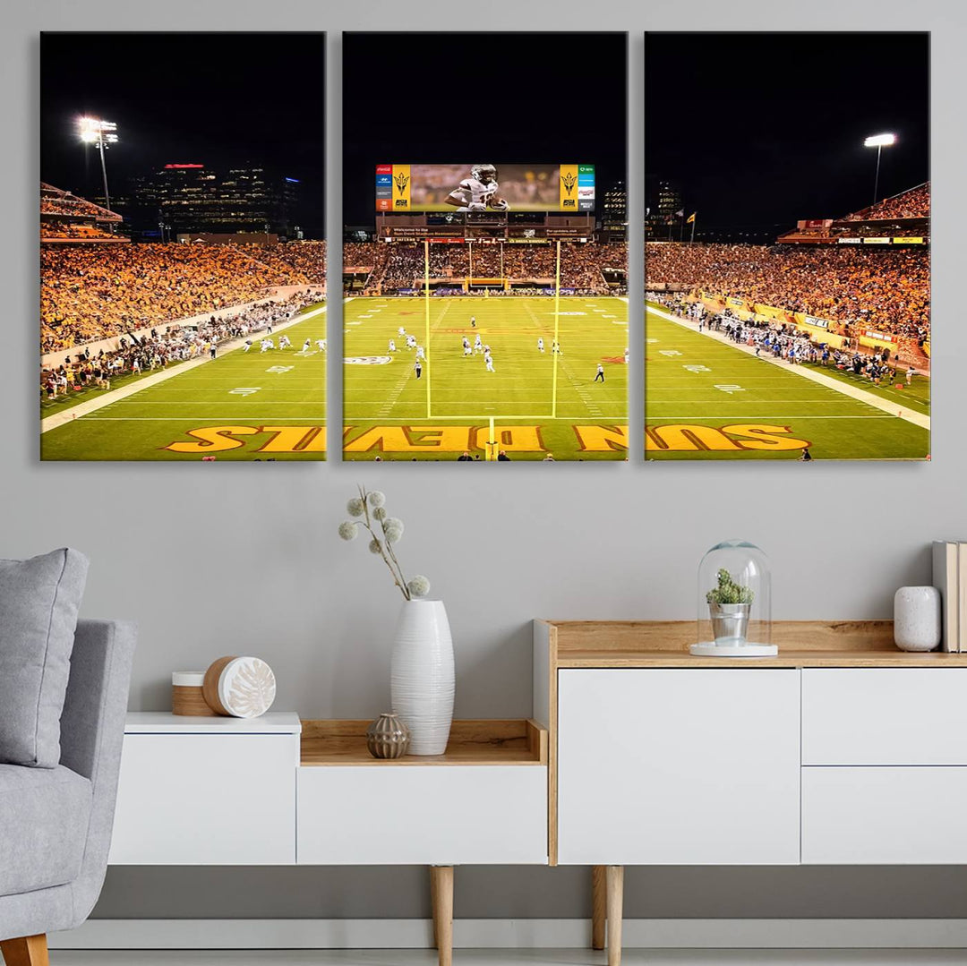 ASU Sun Devils Football Team Print - Phoenix Mountain America Stadium Wall Art Canvas Print