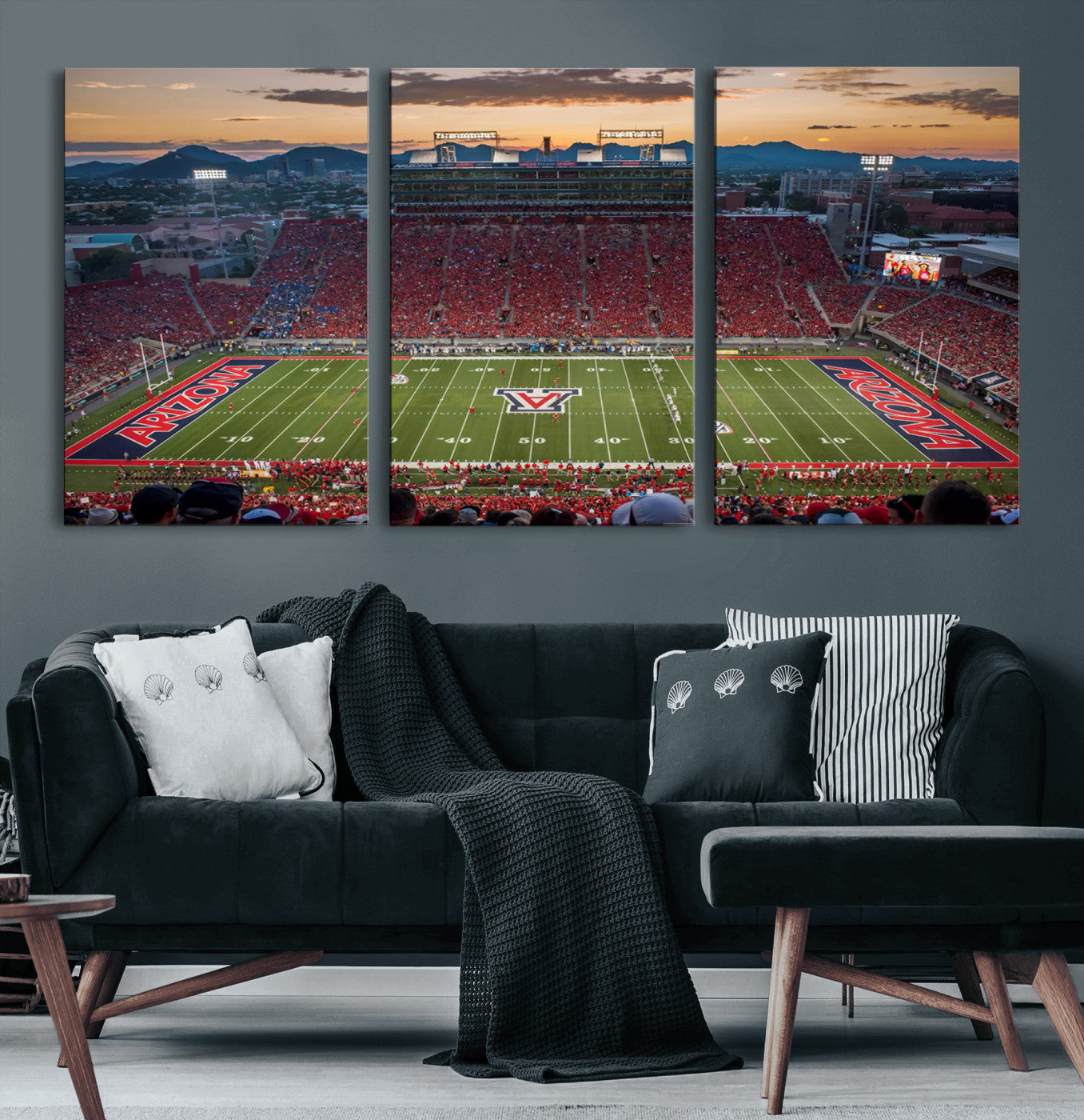 99722-MGV-CV-60X30-3P-Framed Arizona Wildcats Football Team Print - Tucson Arizona Stadium Wall Art Canvas Print