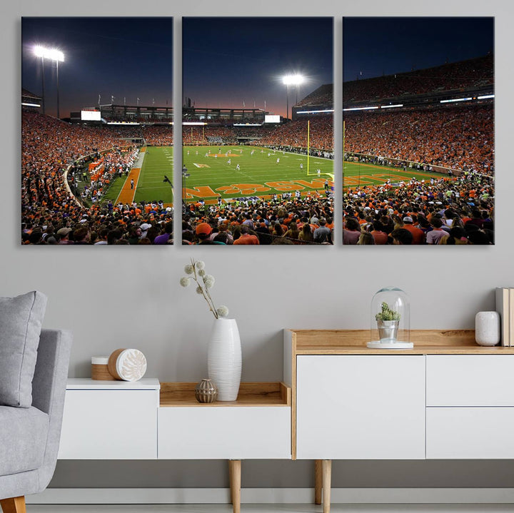 Clemson University Tigers Football Team Print - Clemson Memorial Stadium Wall Art Canvas Print