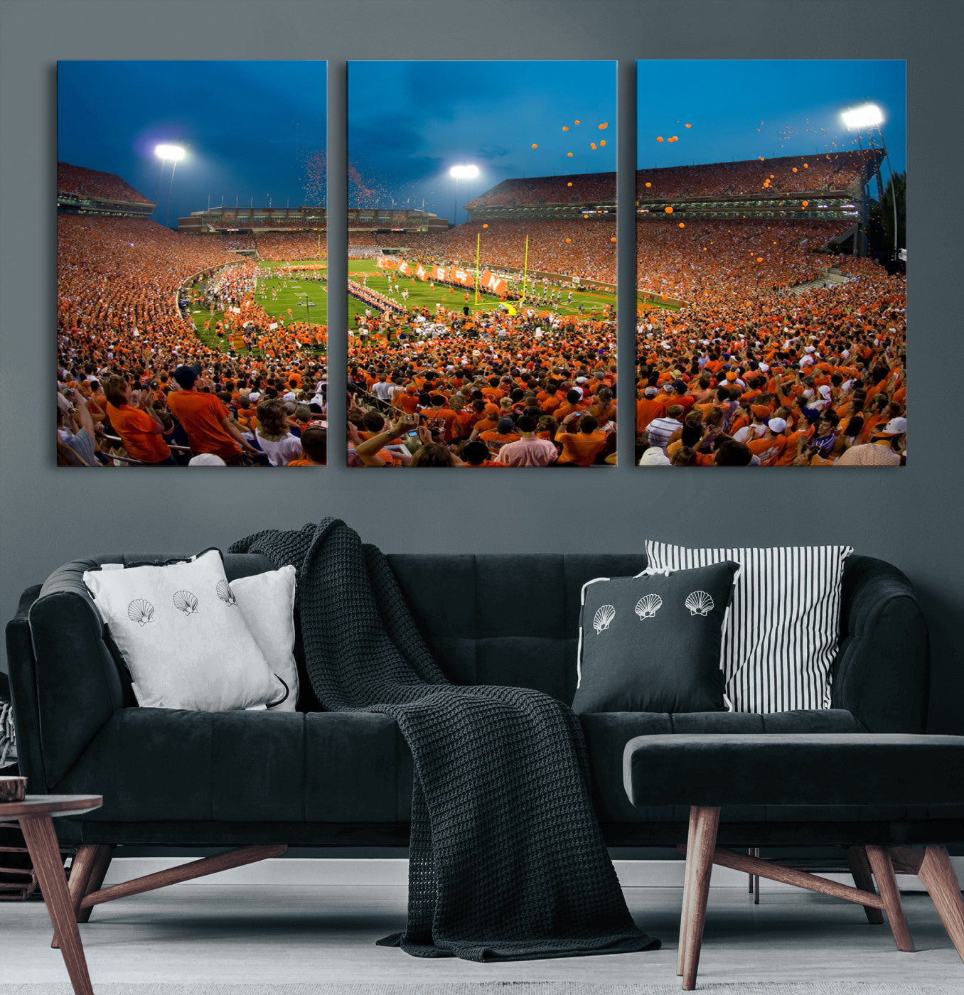 26196-MGV-CV-60X30-3P-Clemson University Tigers Football Team Print - Clemson Memorial Stadium Wall Art Canvas Print