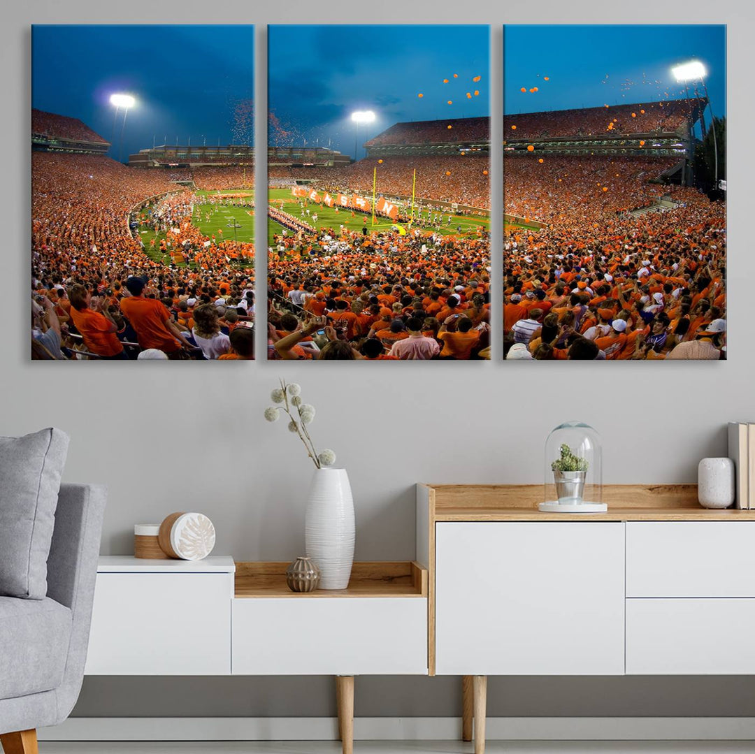 Clemson University Tigers Football Team Print - Clemson Memorial Stadium Wall Art Canvas Print