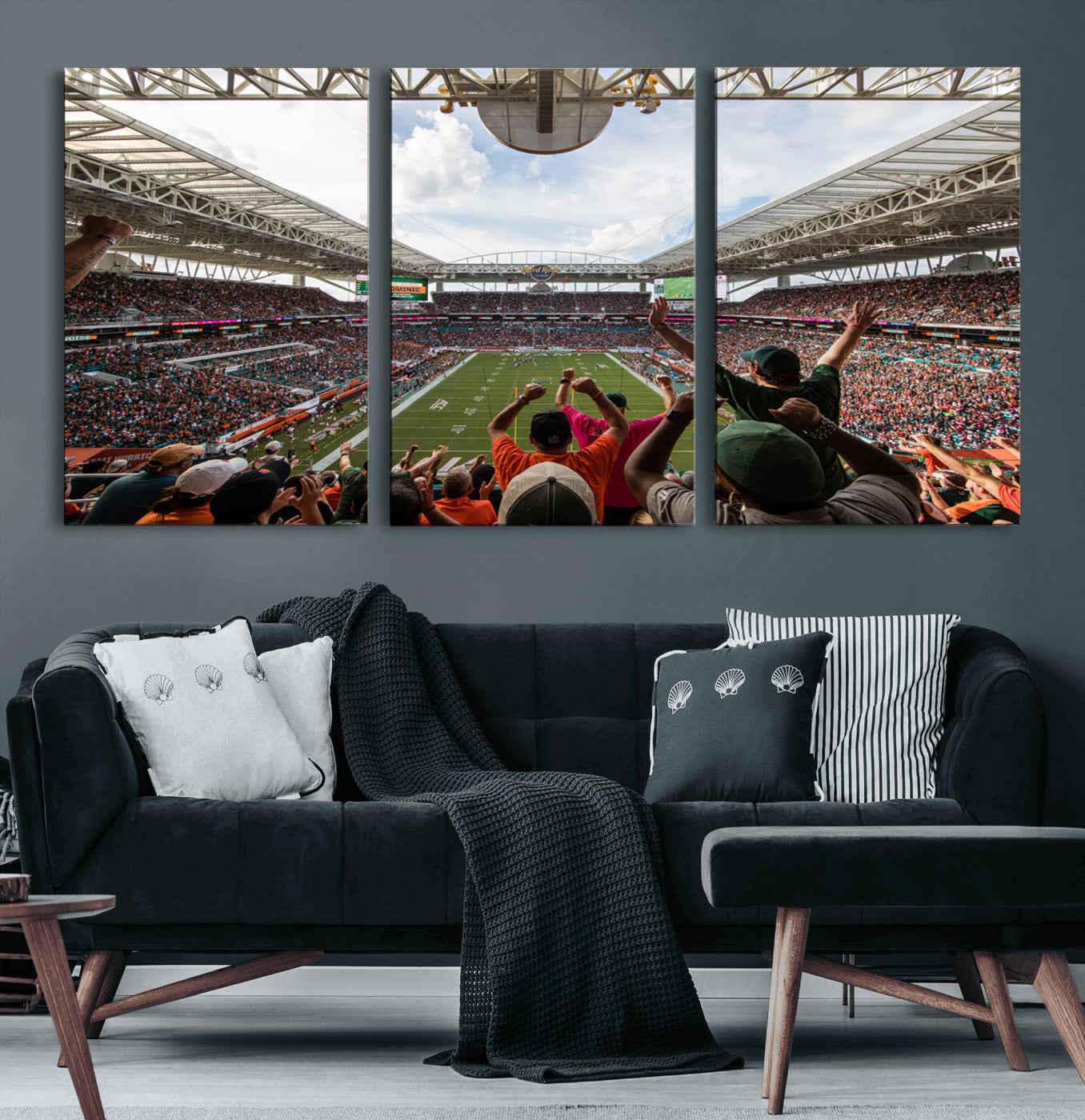 66239-MGV-CV-60X30-3P-Miami Hurricanes Football Team Wall Art Print - Miami Hard Rock Stadium Wall Art Canvas Print