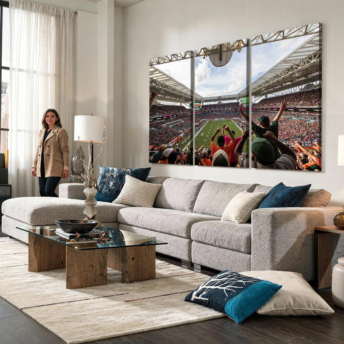 66239-PAN-FL-20X10 - Miami Hurricanes Football Team Wall Art Print - Miami Hard Rock Stadium Wall Art Canvas Print