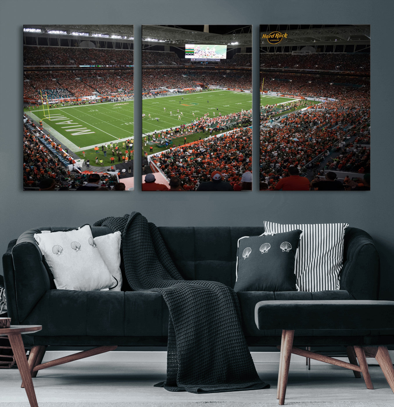 33698-MGV-CV-60X30-3P-Miami Hurricanes Football Team Print Canvas- Miami Hard Rock Stadium Wall Art Canvas Print