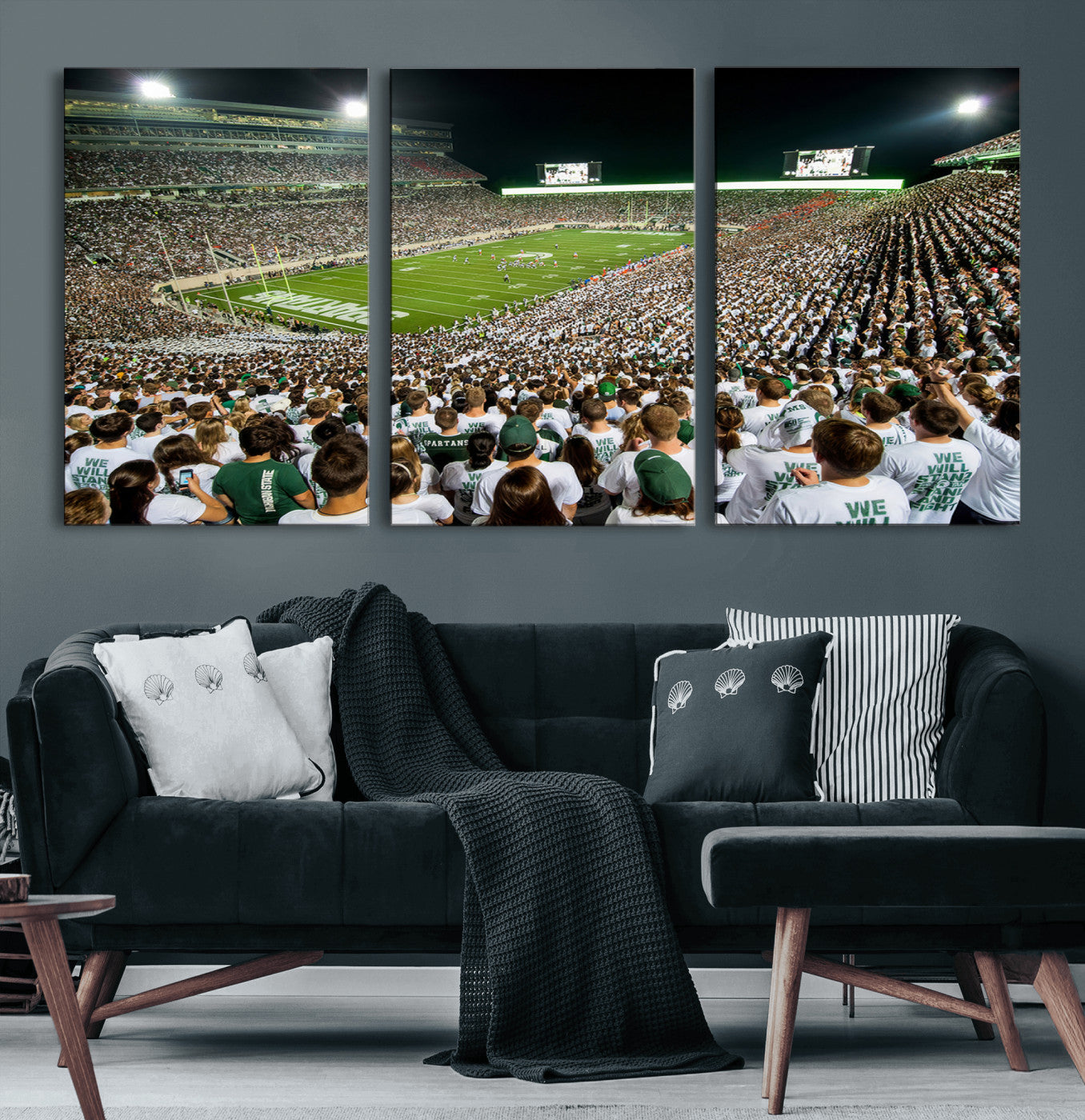 30457-MGV-CV-60X30-3P-Michigan State Spartans Football Canvas Print - East Lansing Spartan Stadium Wall Art Canvas Print