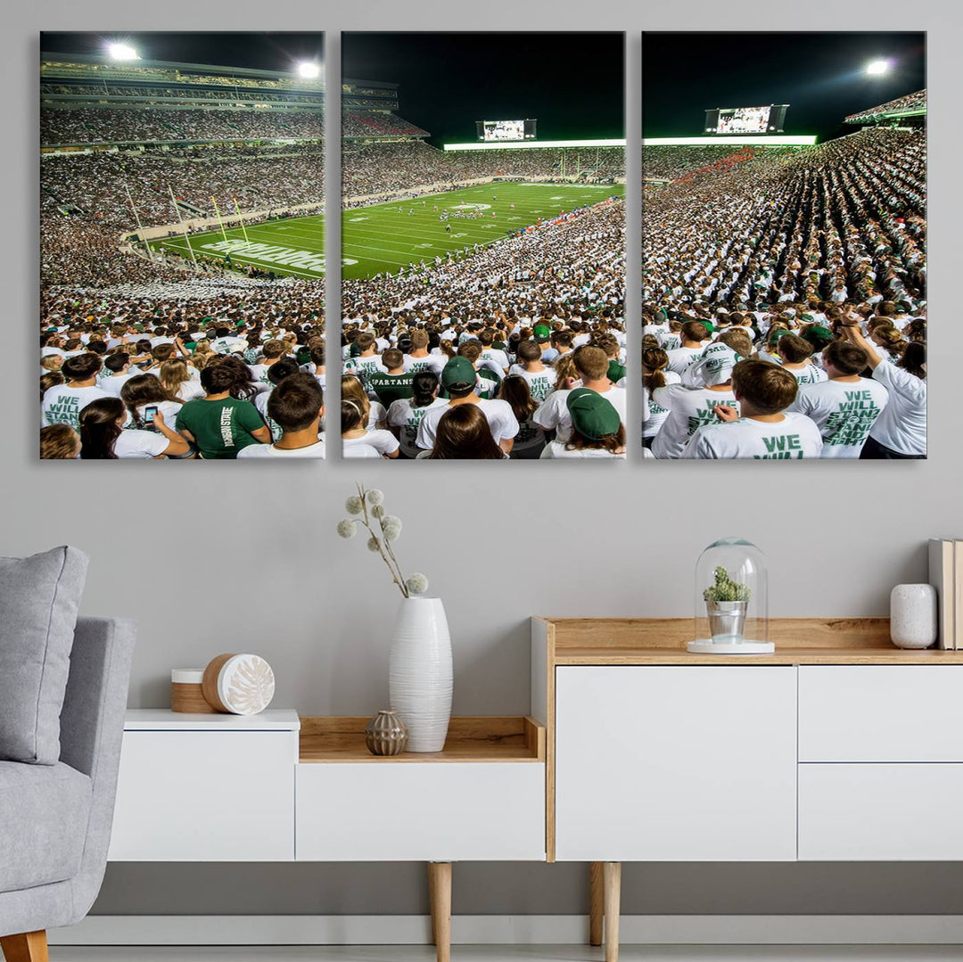 Michigan State Spartans Football Team Print - East Lansing Spartan Stadium Wall Art Canvas Print