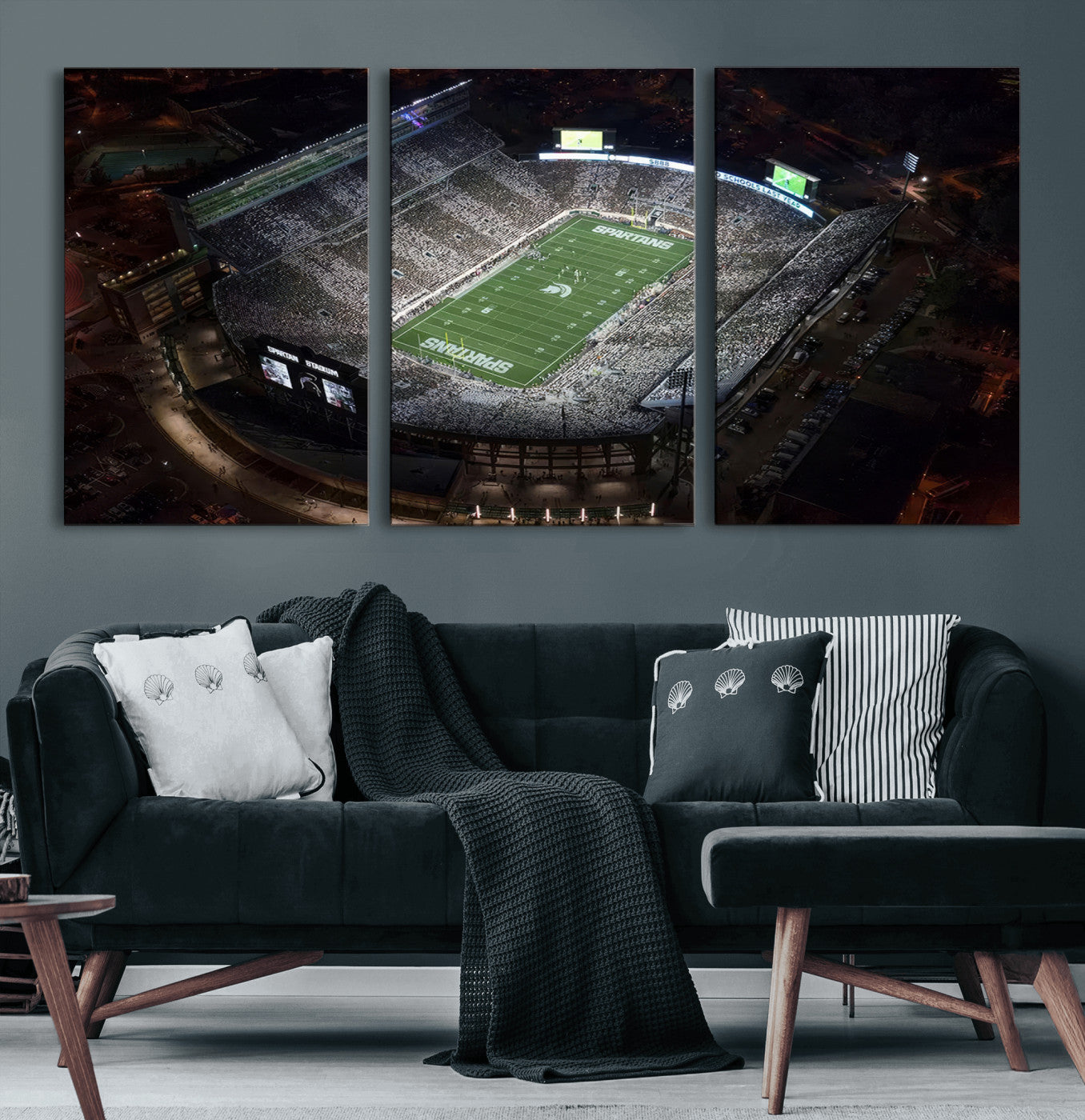 MGV-CV-60X30-3P - Michigan State Spartans Football Team Print - East Lansing Spartan Stadium Print Wall Art