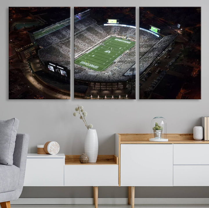 Michigan State Spartans Football Team Print - East Lansing Spartan Stadium Wall Art Canvas Print