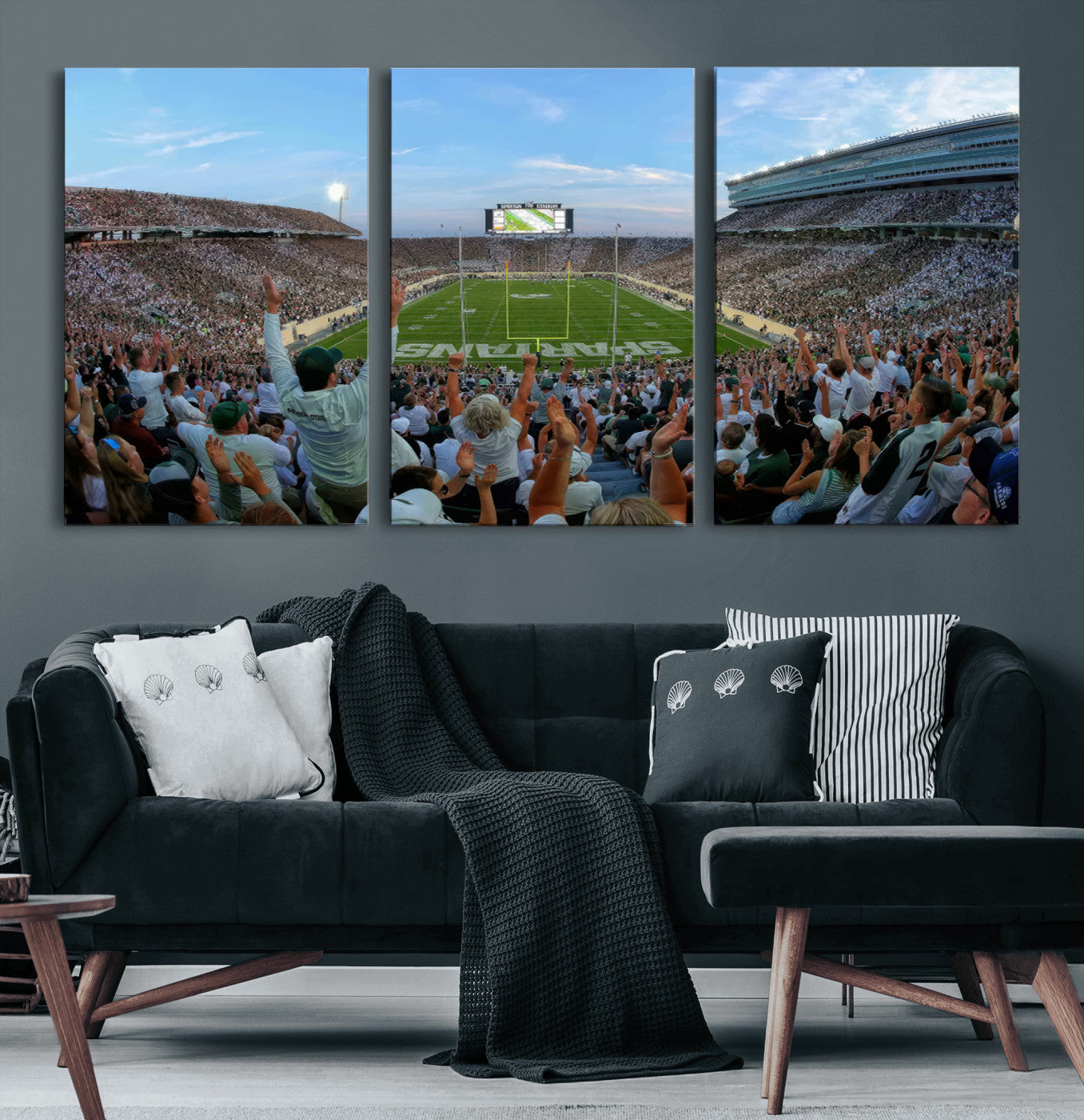 73105-MGV-CV-60X30-3P-Michigan State Spartans Football Team Art Print - East Lansing Spartan Stadium Wall Art Canvas Print