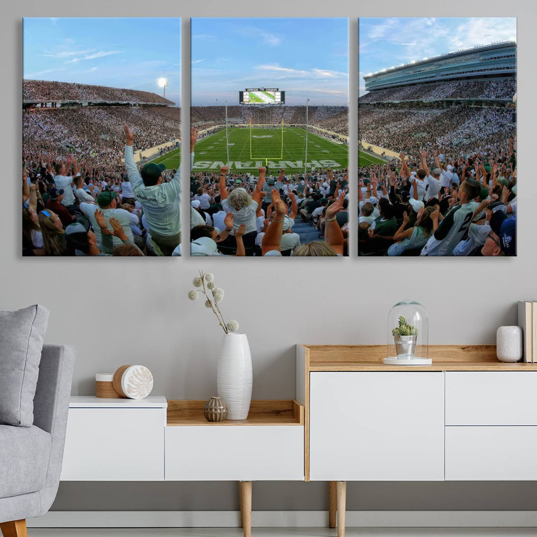 Michigan State Spartans Football Team Print - East Lansing Spartan Stadium Wall Art Canvas Print