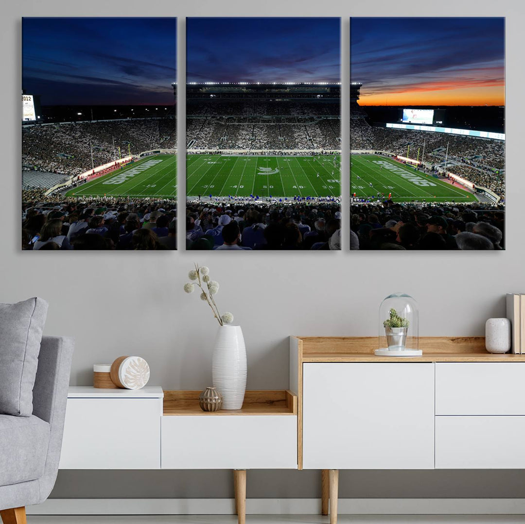 Michigan State Spartans Football Team Print - East Lansing Spartan Stadium Wall Art Canvas Print