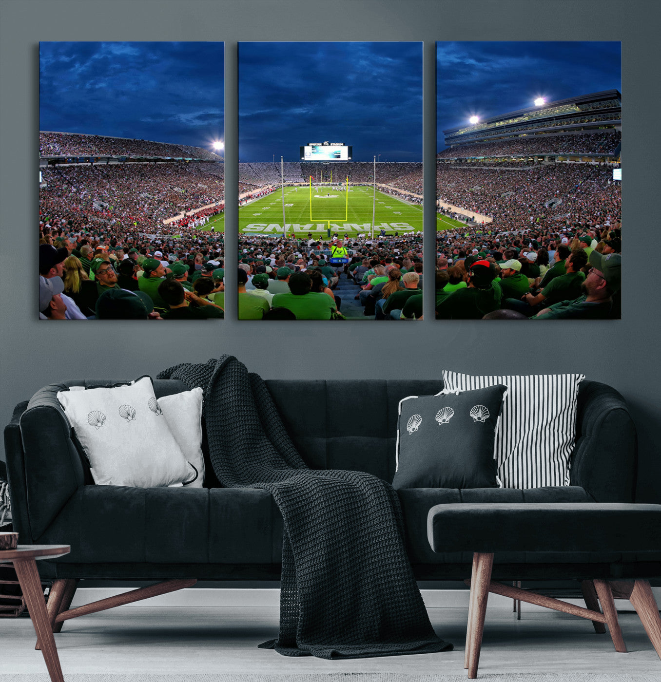 MGV-CV-60X30-3P - Michigan State Spartans Football Team Print - East Lansing Spartan Stadium Wall Art Canvas Print