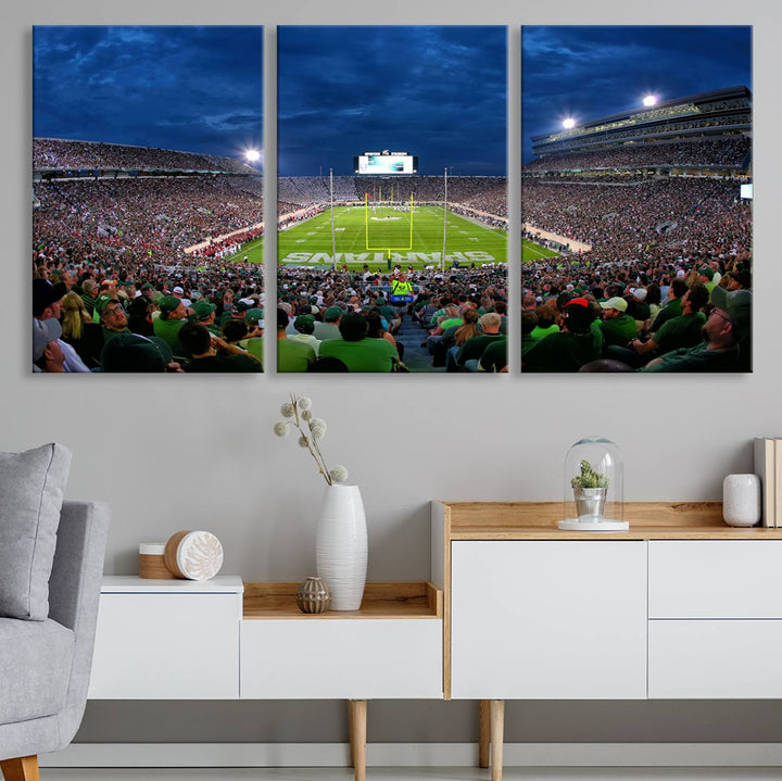 Michigan State Spartans Football Team Print - East Lansing Spartan Stadium Wall Art Canvas Print