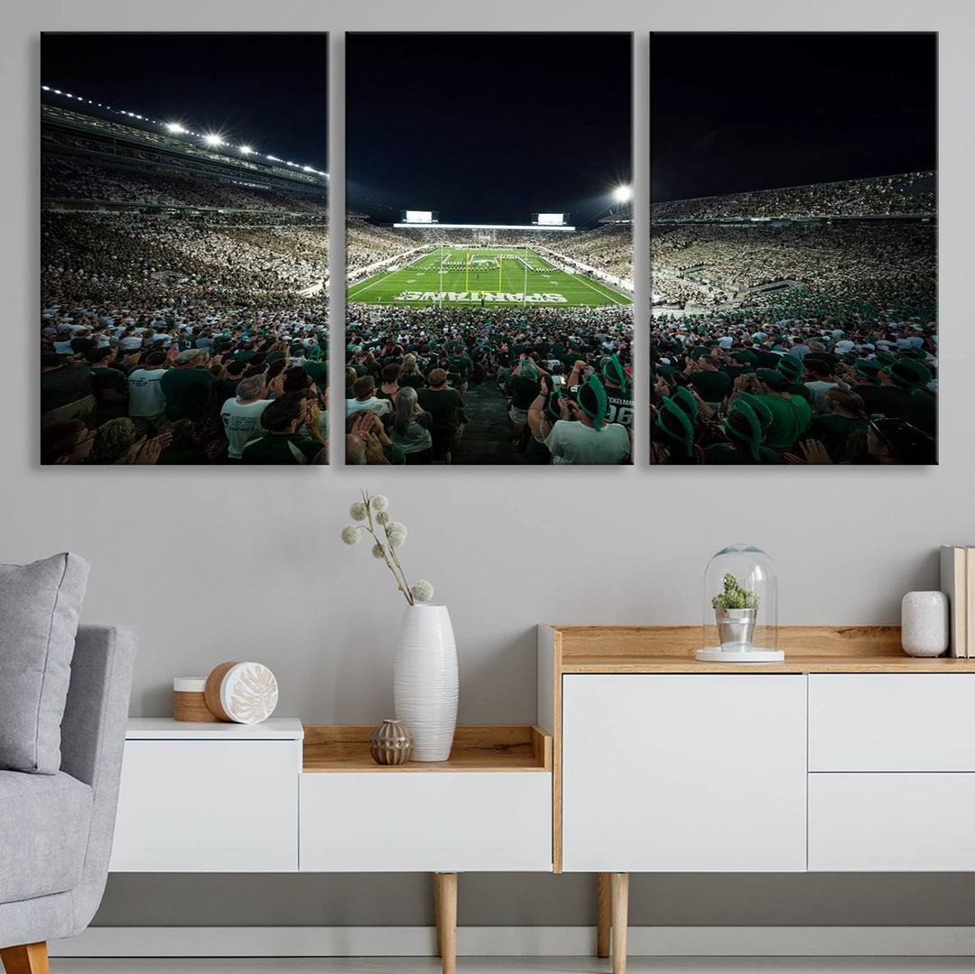 Michigan State Spartans Football Team Print - East Lansing Spartan Stadium Wall Art Canvas Print