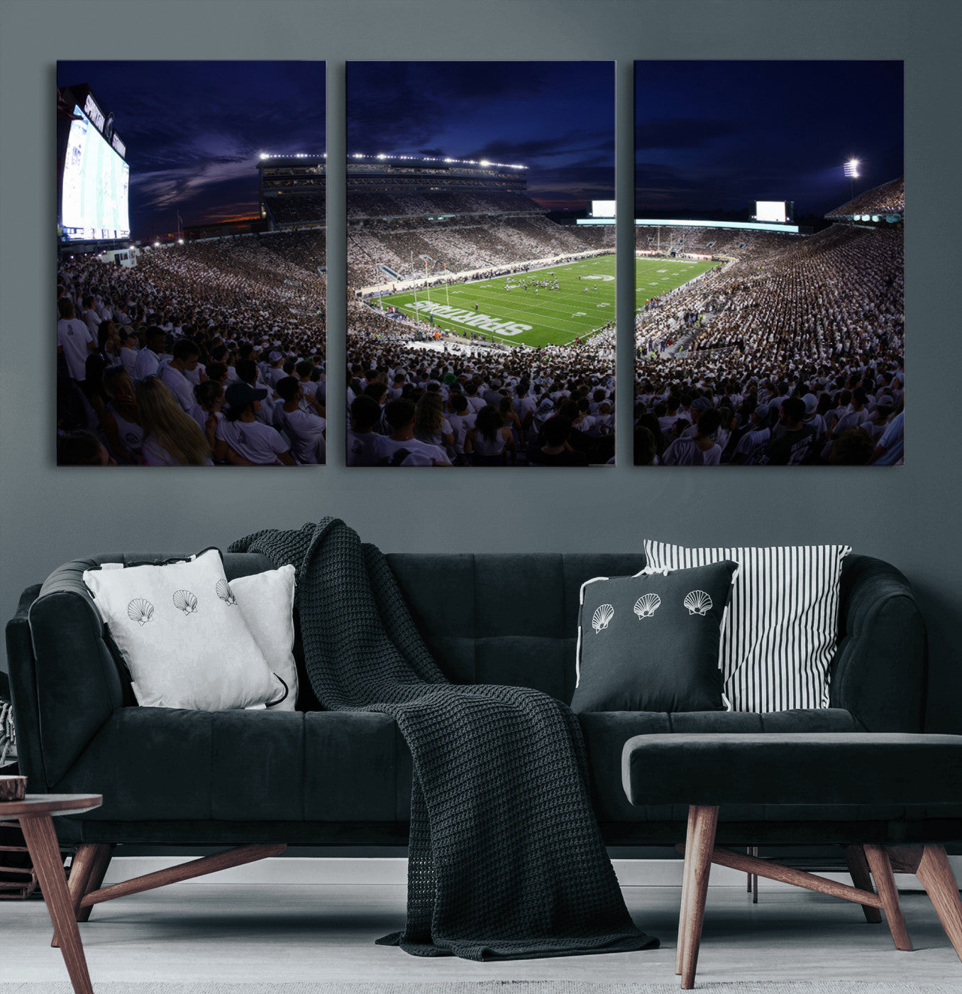 MGV-CV-60X30-3P - Michigan State Spartans Canvas, Framed Football Team Print - East Lansing Spartan Stadium Wall Art