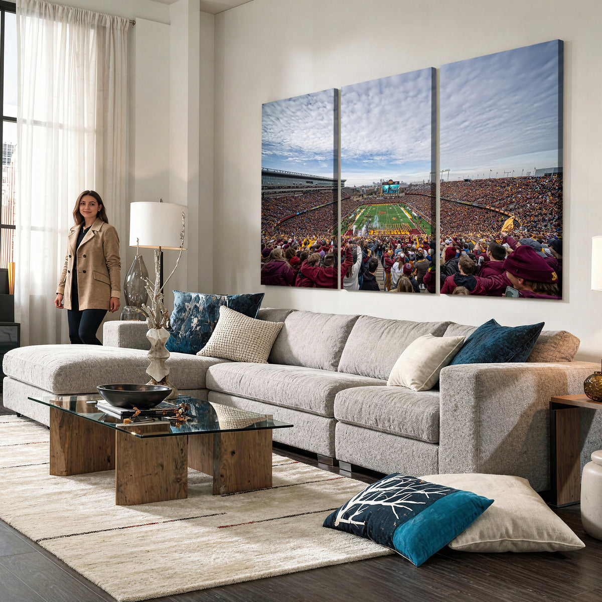 38459-PAN-FL-20X10 - University of Minnesota Golden Gophers Football Team Print - Minneapolis Huntington Bank Stadium Art