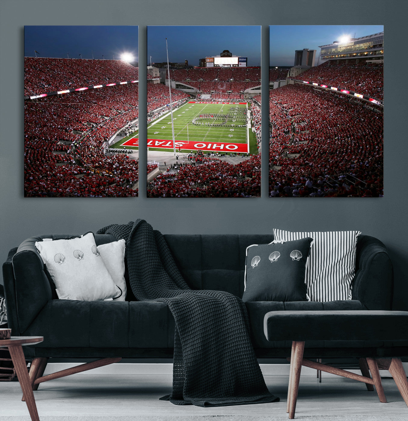 98743-MGV-CV-60X30-3P-Ohio State University Buckeyes Football Team Print - Columbus Ohio Stadium Wall Art Canvas Print