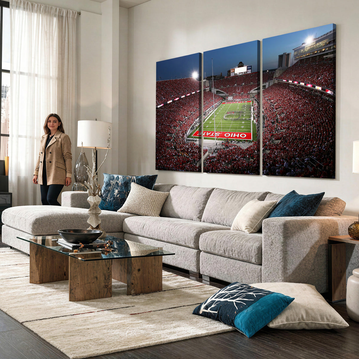 98743-PAN-FL-20X10 - Ohio State University Buckeyes Football Team Print - Columbus Ohio Stadium Wall Art Canvas Print