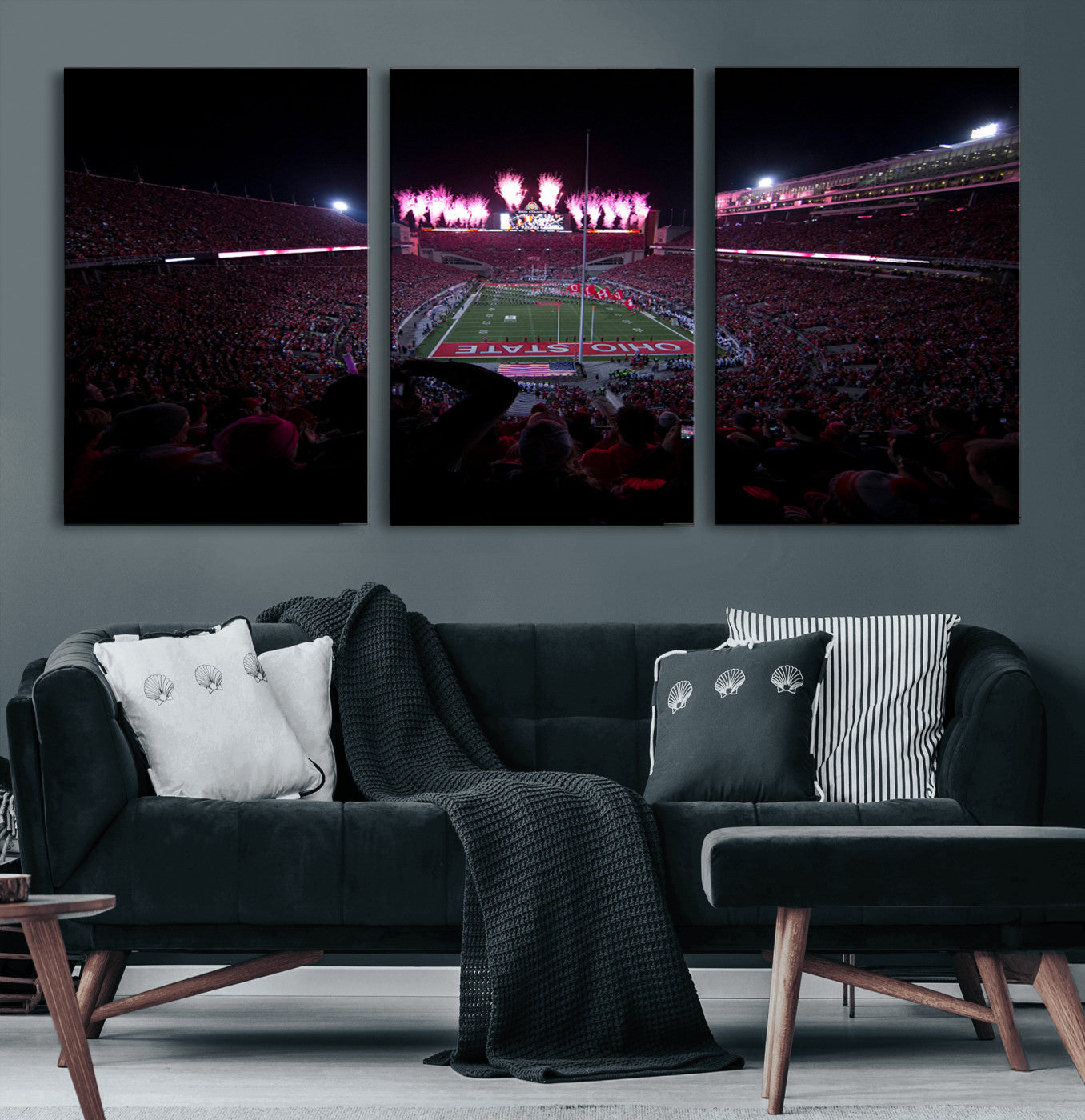 20483-MGV-CV-60X30-3P-Ohio State University Buckeyes Football Team Print - Columbus Ohio Stadium Wall Art Canvas Print