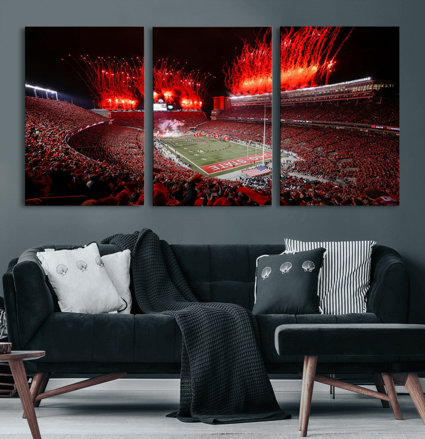 56909-MGV-CV-60X30-3P-Ohio State University Buckeyes Football Team Print - Columbus Ohio Stadium Wall Art Canvas Print
