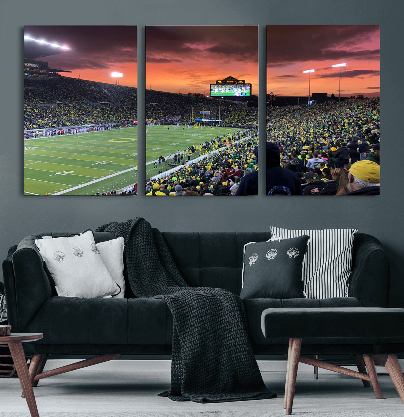 75065-MGV-CV-60X30-3P-Eugene Autzen Stadium Canvas Wall Art Print – Sunset Over Iconic Football Field Wall Decor for Home