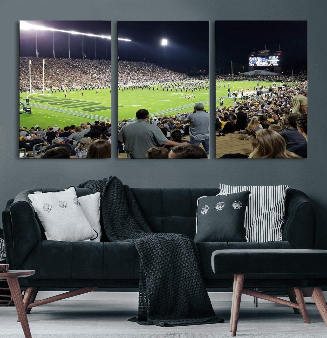 56796-MGV-CV-60X30-3P-Purdue University Boilermakers Football Team Print - West Lafayette Ross-Ade Stadium Wall Art Canvas