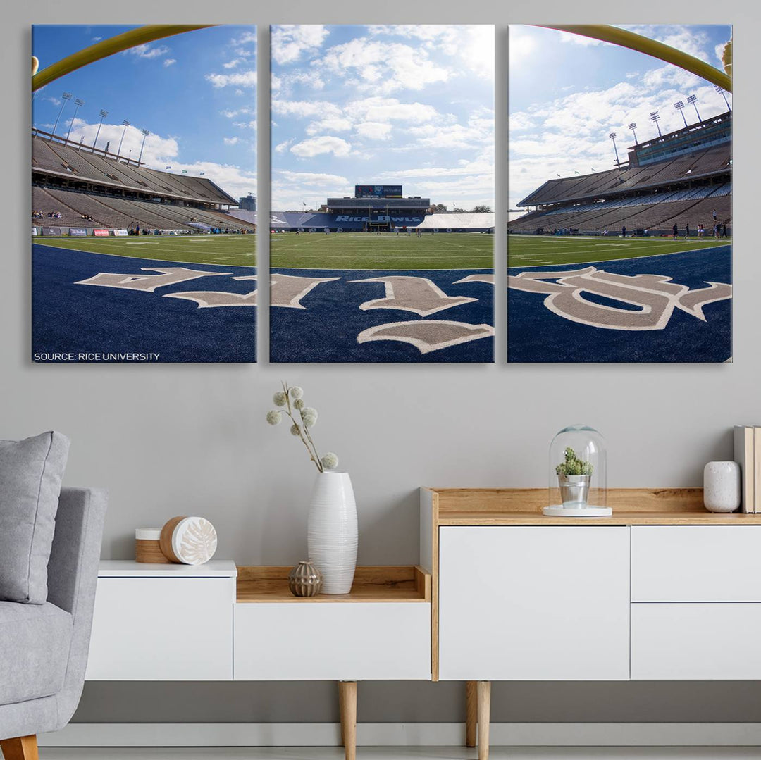 Rice University Owls Football Team Print - Houston Rice Stadium Wall Art Canvas Print