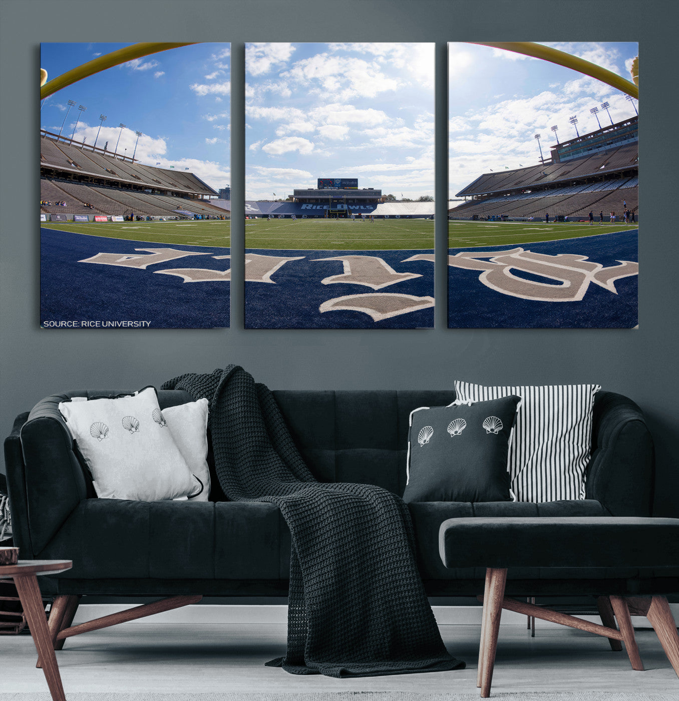 MGV-CV-60X30-3P - Rice University Owls Football Team Print - Houston Rice Stadium Wall Art Canvas Print