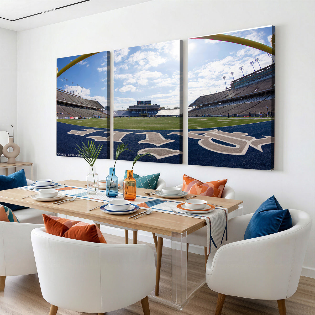 50267-MGV-CV-36X24 - Rice University Owls Football Team Print, Houston Rice Stadium, Framed and Ready to Hang