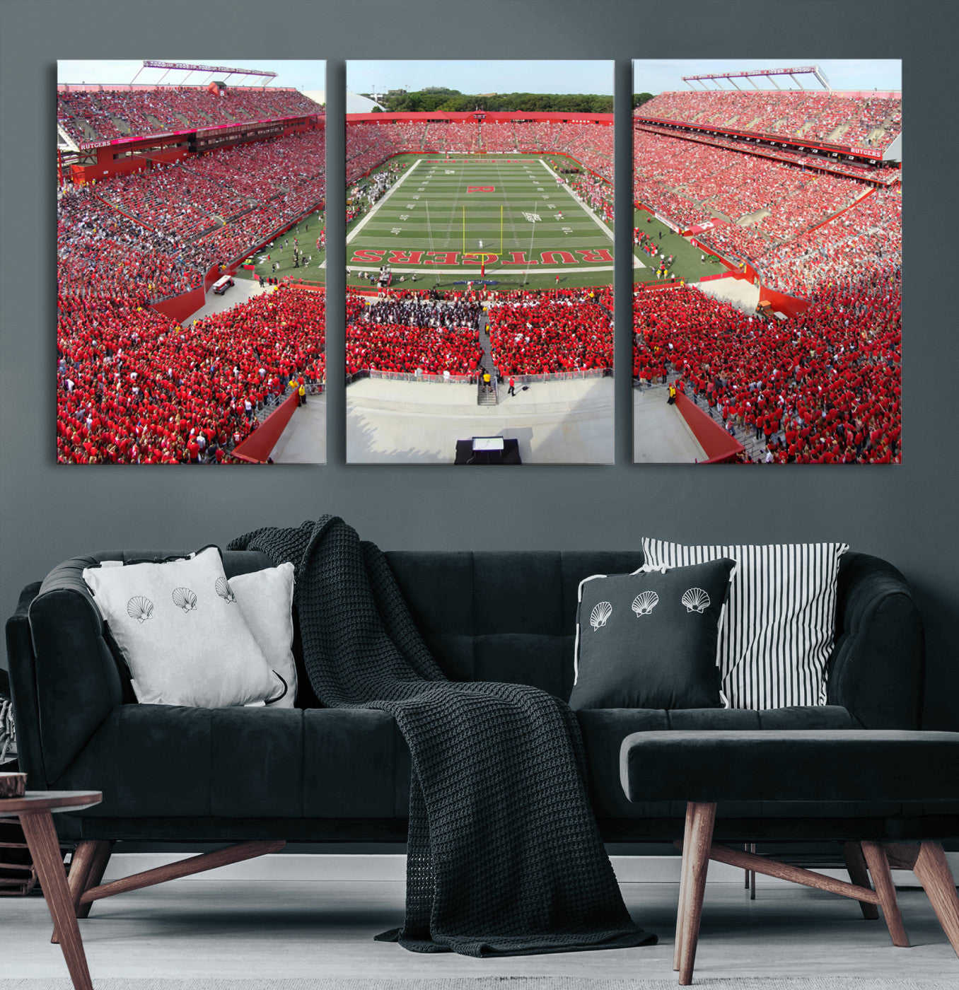 90818-MGV-CV-60X30-3P-Rutgers Scarlet Knights Football Team Print - Piscataway SHI Stadium Wall Art Canvas Print