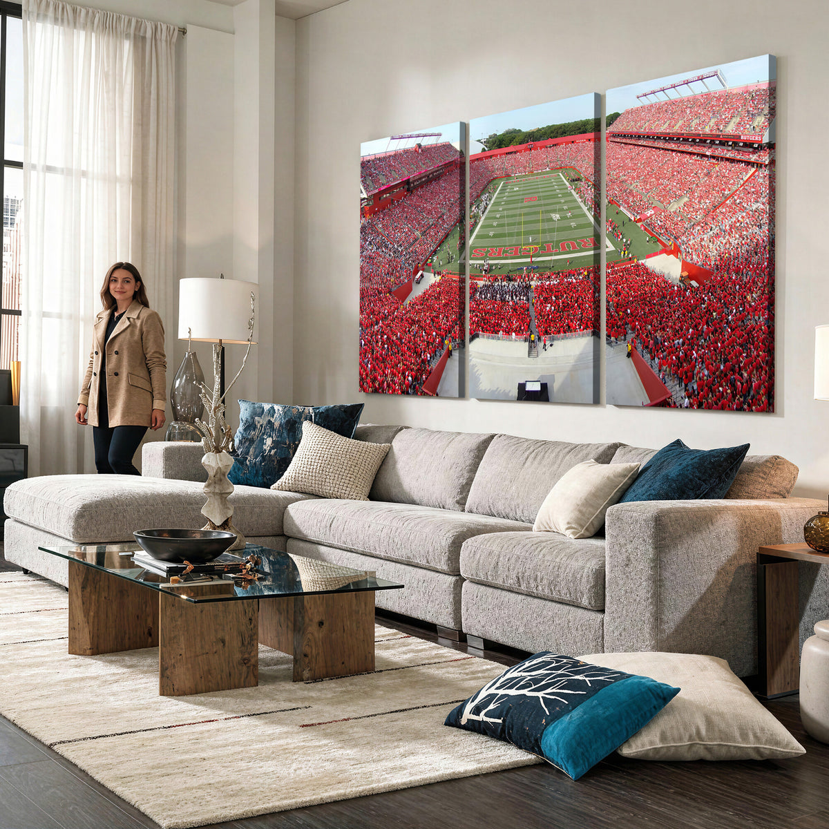 90818-PAN-FL-20X10 - Rutgers Scarlet Knights Football Team Print - Piscataway SHI Stadium Wall Art Canvas Print