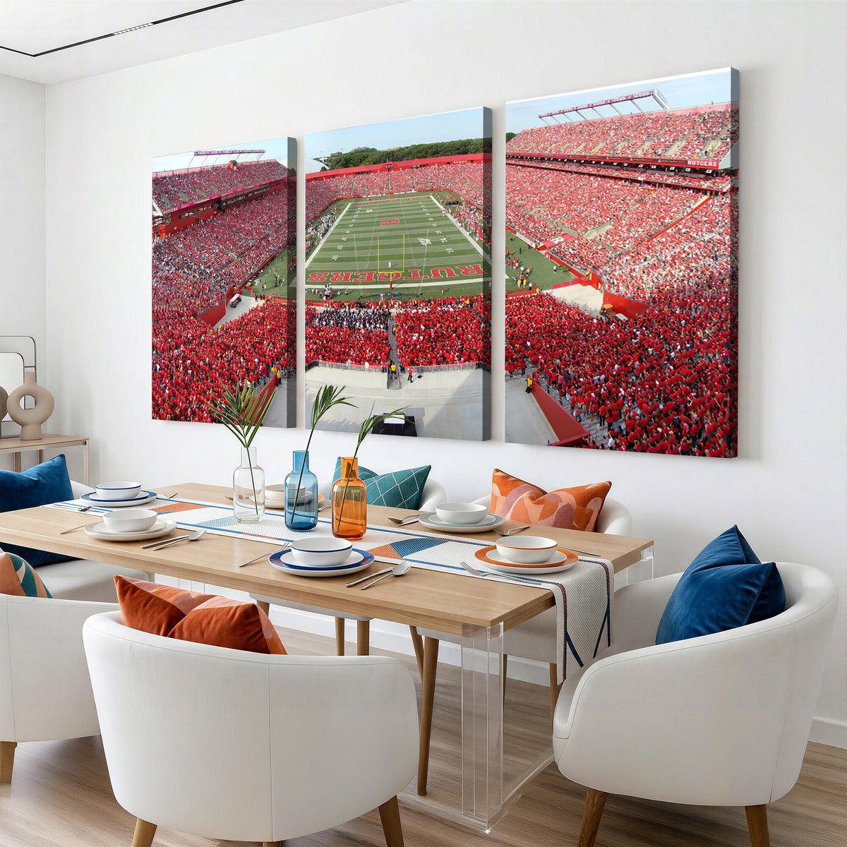 90818-MGV-CV-36X24 - Rutgers Scarlet Knights Football Team Print, Piscataway SHI Stadium, Framed and Ready to Hang