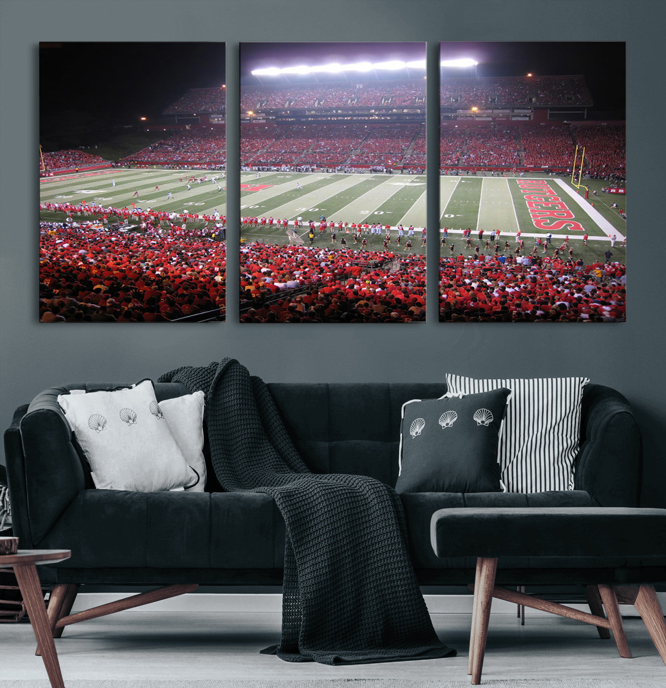 53225-MGV-CV-60X30-3P-Rutgers University Scarlet Knights Football Team Print - Piscataway SHI Stadium Wall Art Canvas
