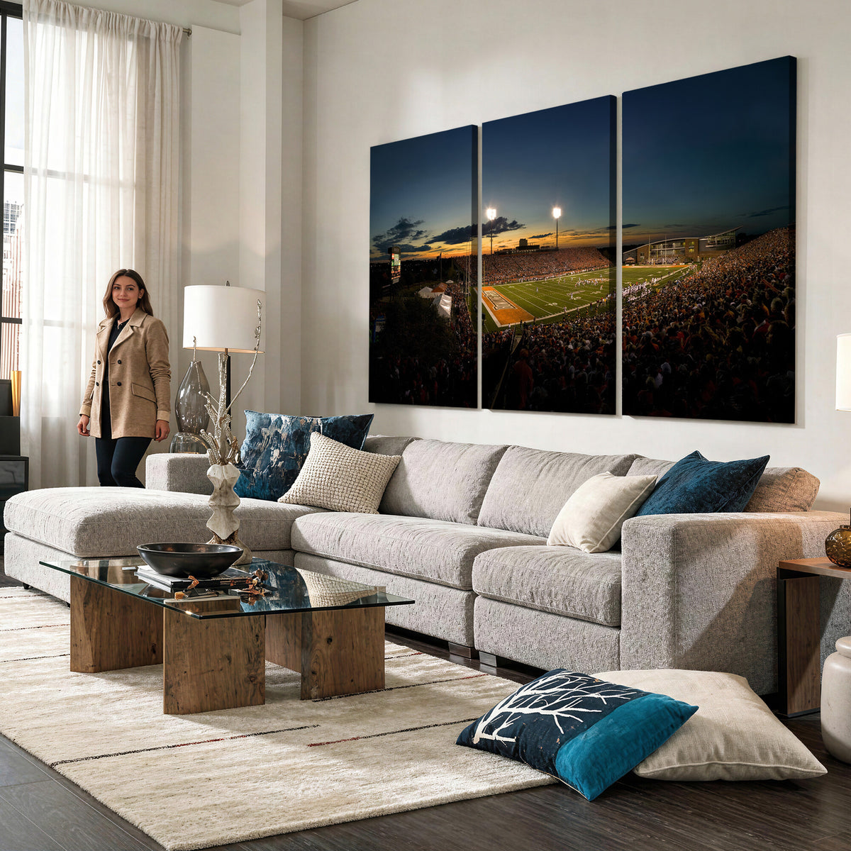 15980-PAN-FL-20X10 - Ball State Cardinals Football Team Print - Muncie Scheumann Stadium Wall Art Canvas Print
