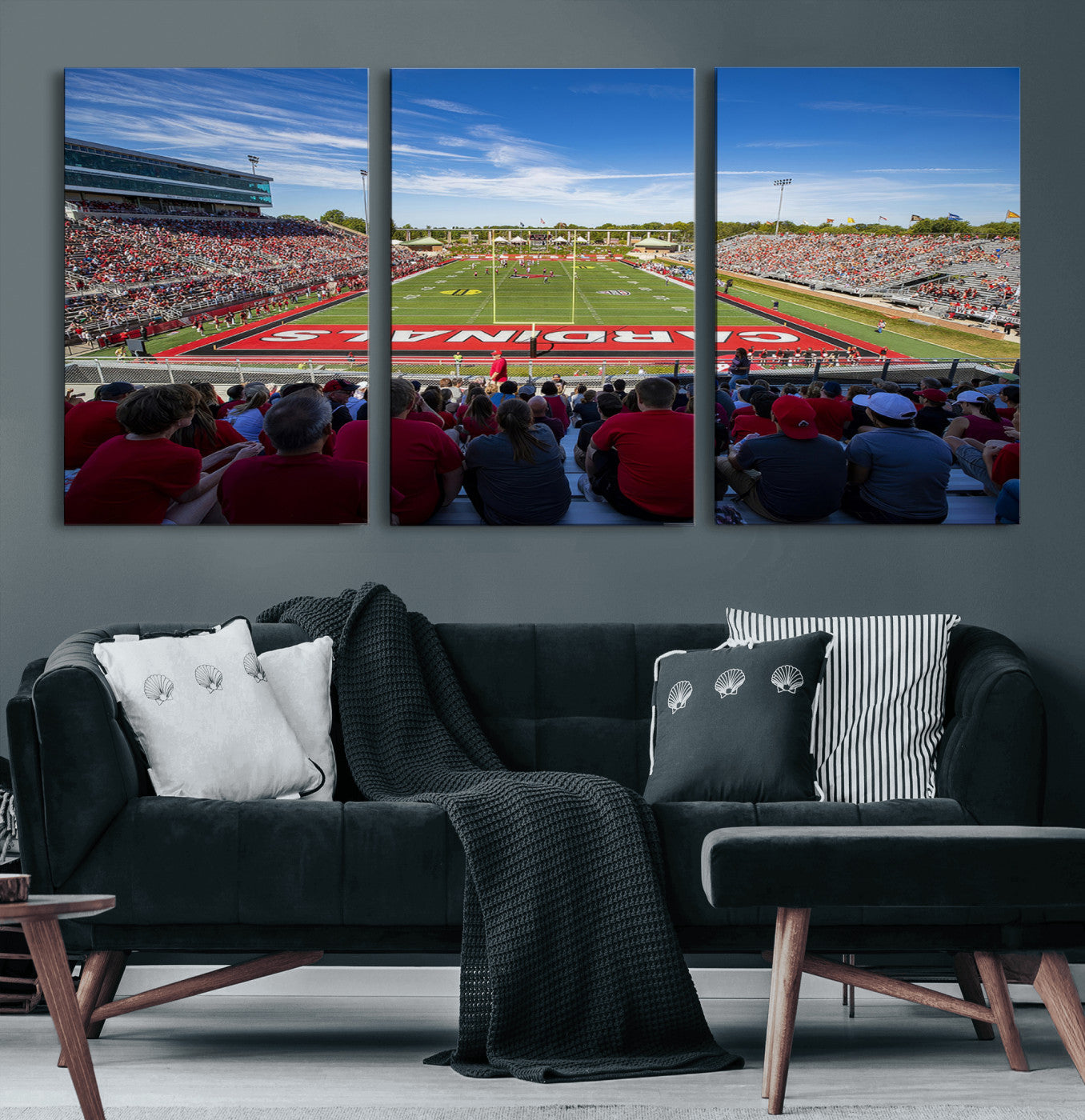 71475-MGV-CV-60X30-3P-Ball State Cardinals Football Team Print - Muncie Scheumann Stadium Wall Art Canvas Print