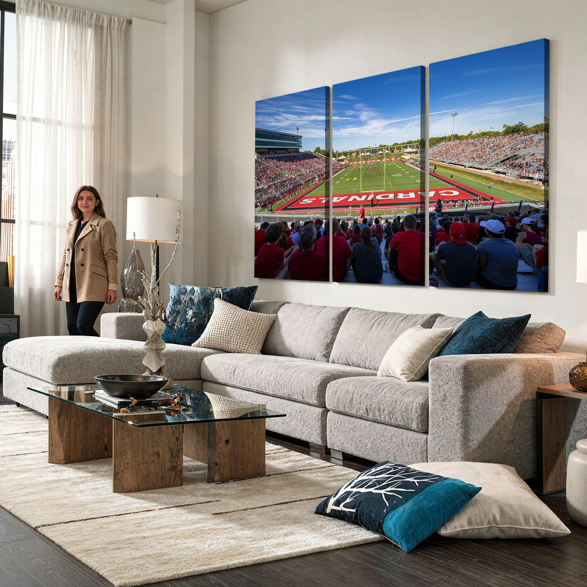 71475-PAN-FL-20X10 - Ball State Cardinals Football Team Print - Muncie Scheumann Stadium Wall Art Canvas Print