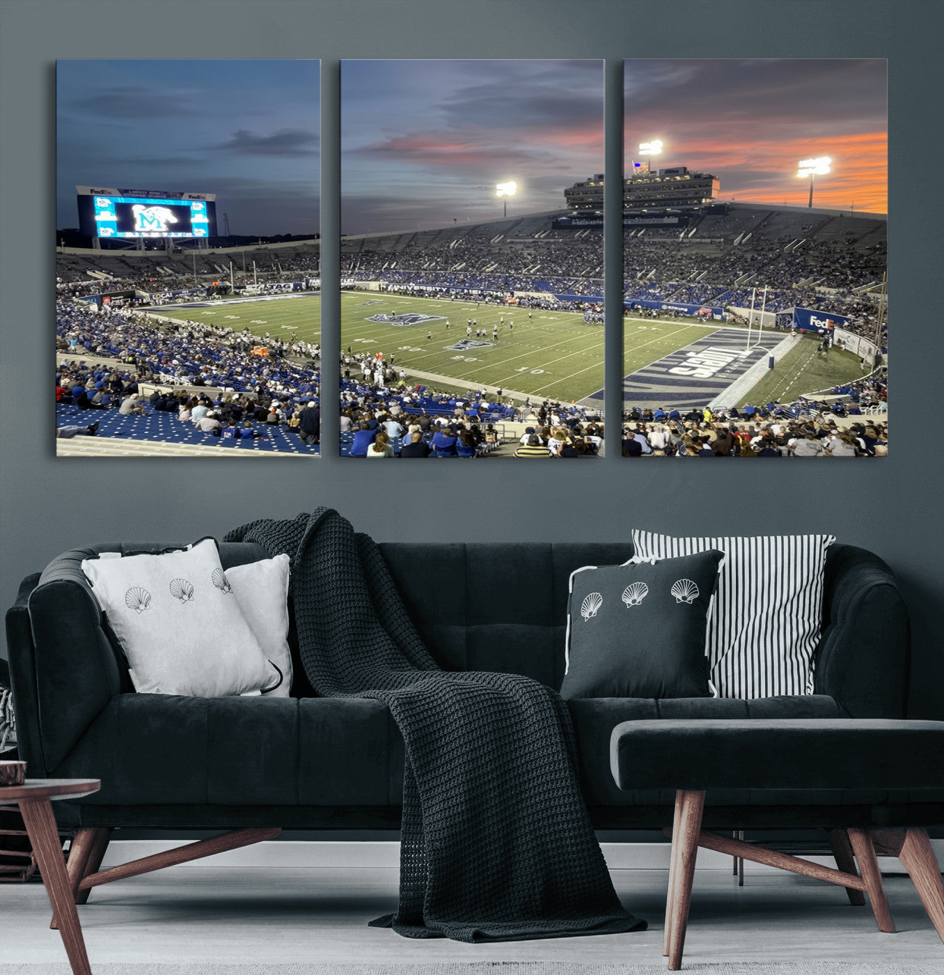64409-MGV-CV-60X30-3P-Memphis Tigers Football Team Print - Memphis Simmons Bank Liberty Stadium Wall Art Canvas Print